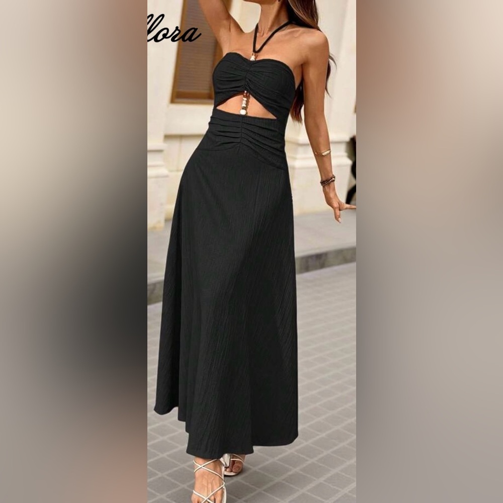 SHEIN Classic Black Maxi Halter Dress - Size 4